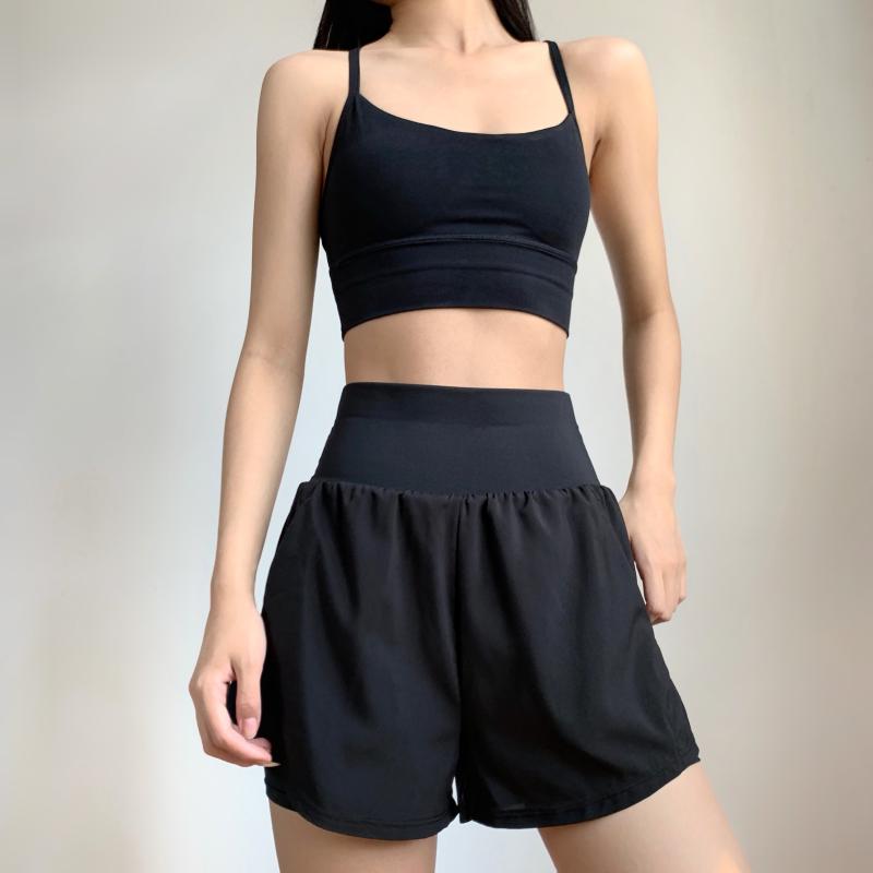 ショートパンツ レディース チラ見え防止 ハイウエスト ゆったり 重ね着風 ランニング ヨガ トレーニン..