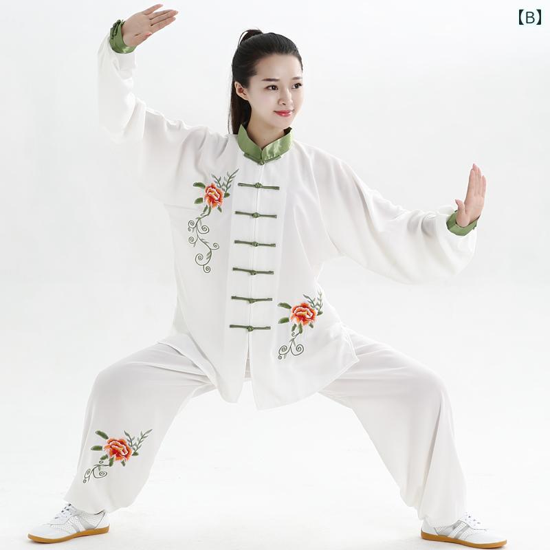 太極服 レディース 女性用 シニア 刺しゅう 太極拳 練習着 稽古着 演武服 武術着 ...