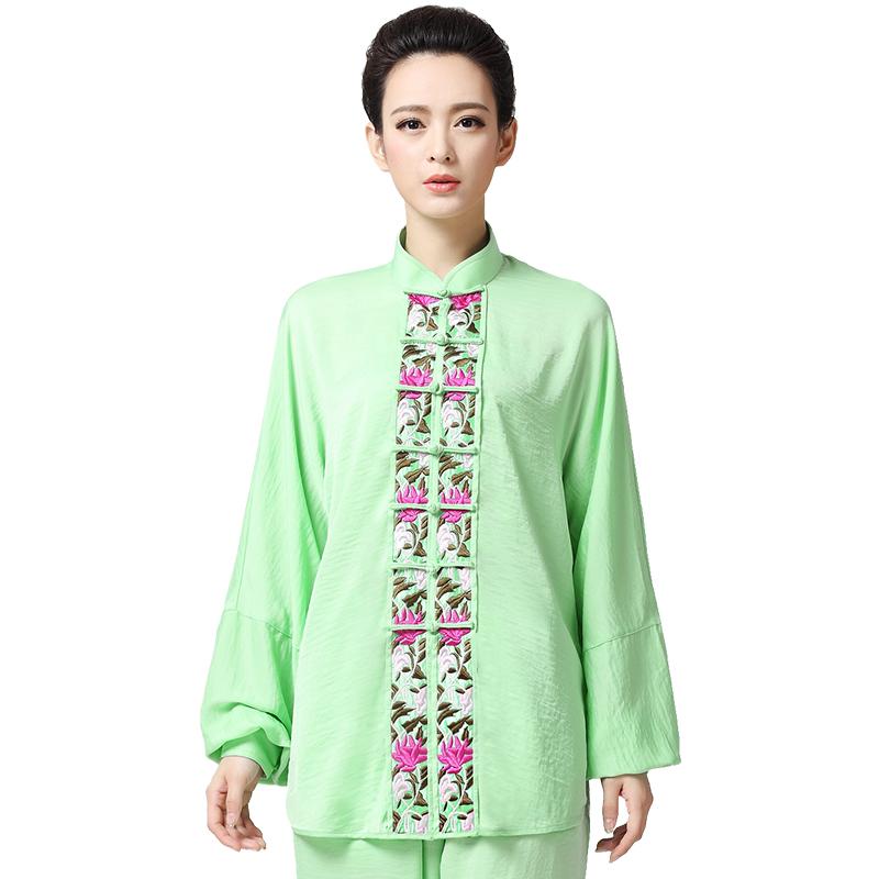 太極服 女性用 春秋 刺繡 中国風 武術 太極拳 試合 演武 練習着 パフォーマンスウェア 白 ピンク 紫 ミ..