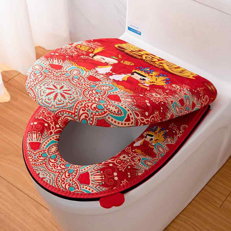 便座カバー 結婚式 ウェディング 新婚祝い 赤 3点セット フランネル ふわふわ 暖かい 洗える 宮廷風 ト..