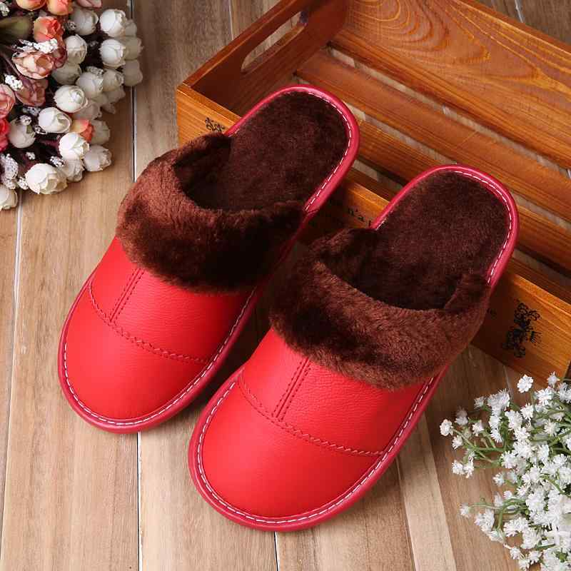 スリッパ 男女兼用 牛革 革 暖かい 厚底 ゴム底 ラバーソール 滑り止め 静音 室内履き 部屋履き 冬用 寒さ対策 カジュアル レザー切り替え つま先保護