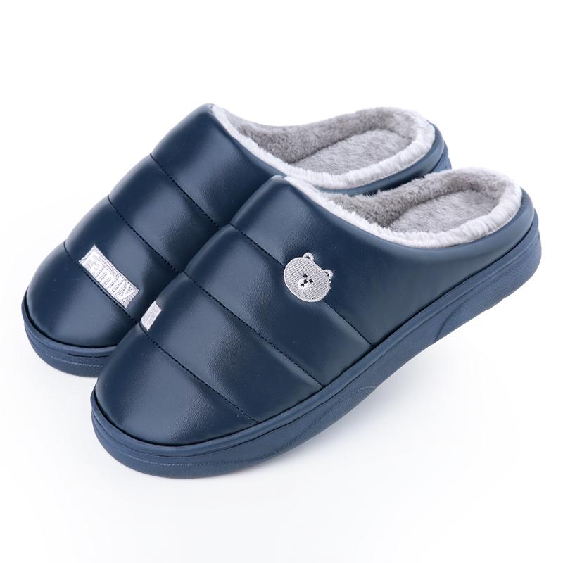 スリッパ メンズ 冬用 室内履き ルームシューズ 合皮 PUレザー 厚底 防水 滑り止め 暖かい 防寒 ふわふわ ボア かかと PVC底