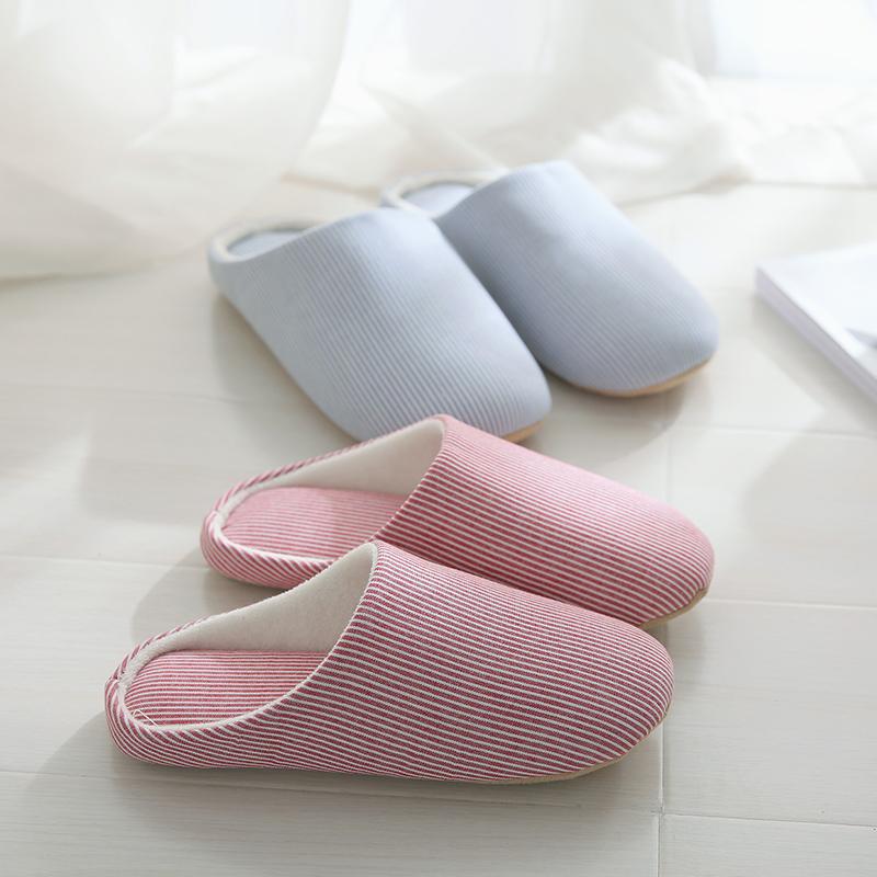 スリッパ レディース かわいい もこもこ ファー 厚底 滑り止め コットン つま先カバー フラットヒール 外履き 室内履き 秋冬 ストライプ ブラウン カーキ レッド ライトブルー