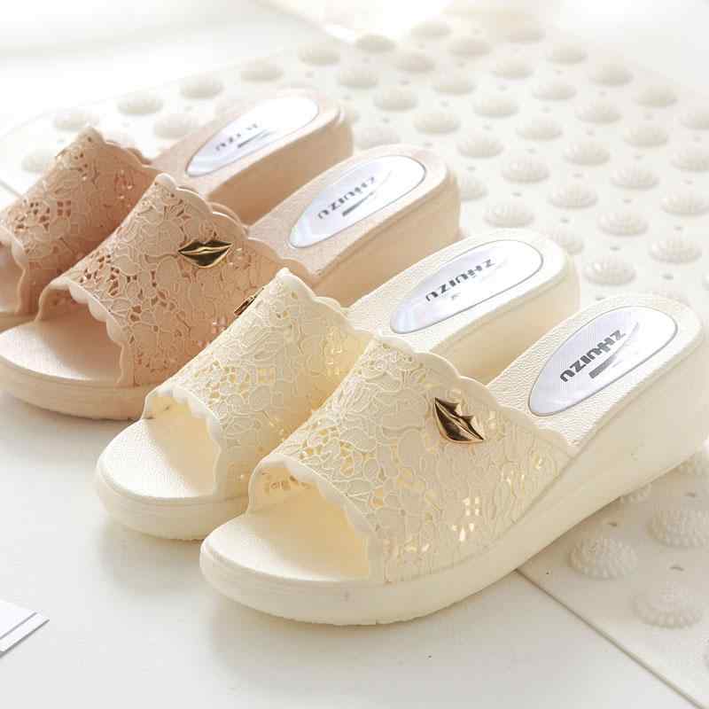 スリッパ レディース 夏 厚底 ウェッジソール 滑り止め ルームシューズ バスルーム ビーチ PVC製 シンプル カジュアル 屋内外兼用 ホワイト ピンク ベージュ