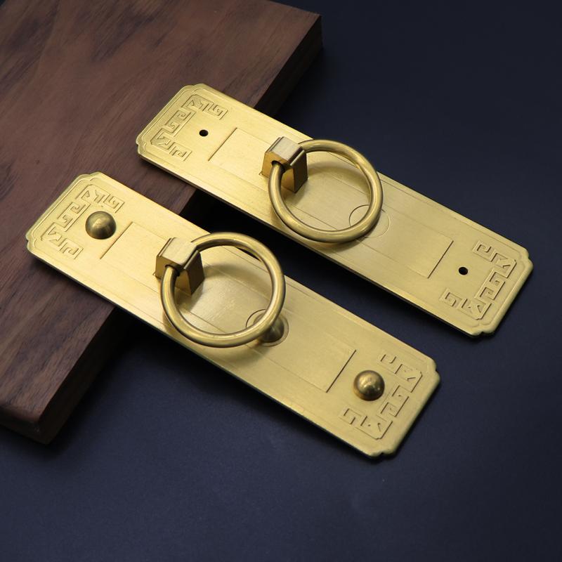 ドアハンドル 中国風 銅 真鍮 厚手 木製ドア 玄関ドア 室内ドア キャビネットドア 穴あけ不要 レトロ ..