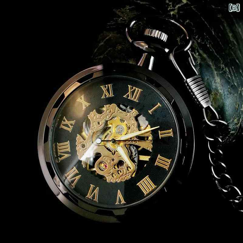 ポケットウォッチ メンズ 学生用 スチームパンク レトロ クラシック 機械式 自動巻き アニメ風 おしゃれ シースルーバック メタルバンド 生活防水 アナログ表示 ラウンド型