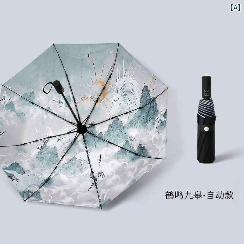 傘 男女兼用 晴雨兼用 日傘 雨傘 折りたたみ 三つ折り 古風 水墨画風 和柄 遮光 遮...