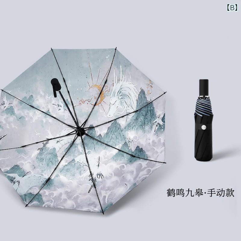 傘 男女兼用 晴雨兼用 日傘 雨傘 折りたたみ 三つ折り 古風 水墨画風 和柄 遮光 遮...
