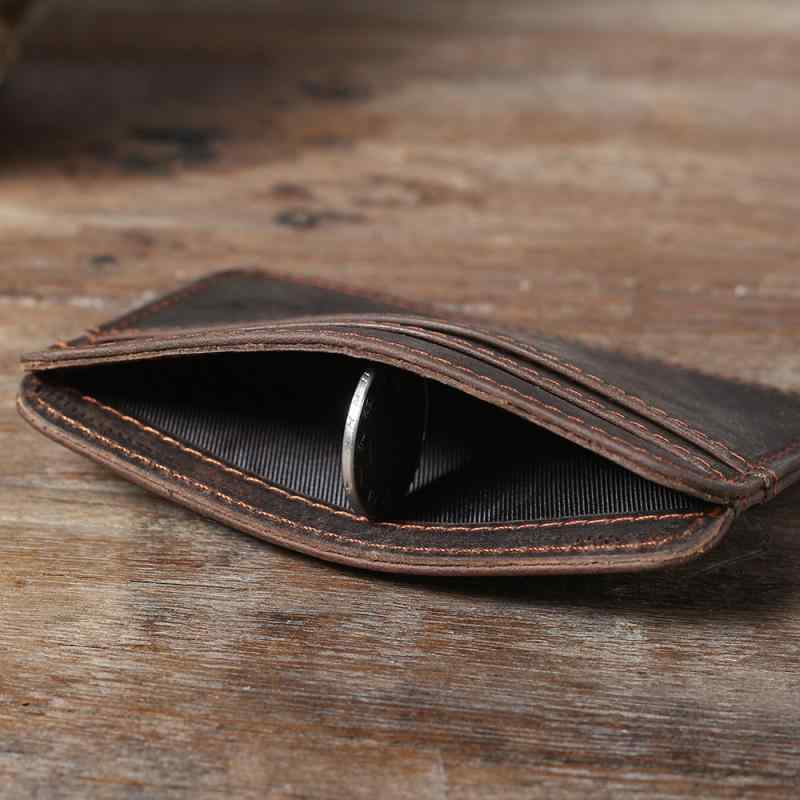 ミニ財布 男女兼用 ユニセックス 薄型 軽量 シンプル 無地 牛革 革 カードケース 小銭入れ レトロ 手作..