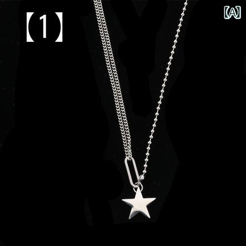 ネックレス おしゃれ シングル リング 五芒星 チタン スチール ネックレス 色褪せにくいシンプル ペンダント