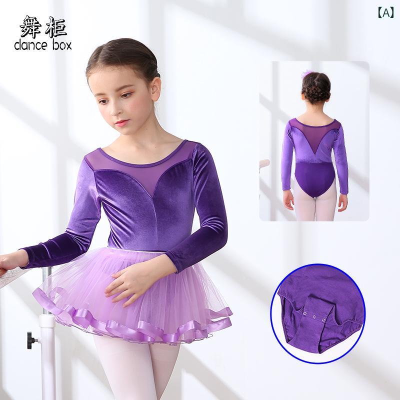 チュチュ ワンピース キッズ バレエ 子供用 かわいい 長袖 ベルベット スカート 秋冬 体操 教室 衣装 ダンス パフォーマンス 女の子 小学生