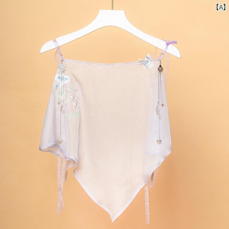 ベール レディース 中華風 古風 漢服アクセサリー 鈴刺繍 無地 ポリエステル 紗生...