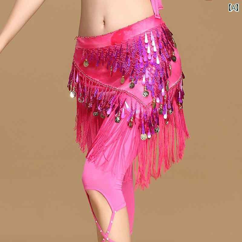ベリーダンス レディース ヒップスカーフ スパンコール フリンジ 練習用 レッスン用 ダンス 衣装 ラテンダンス ウエストベルト ローズレッド レッド オレンジ...