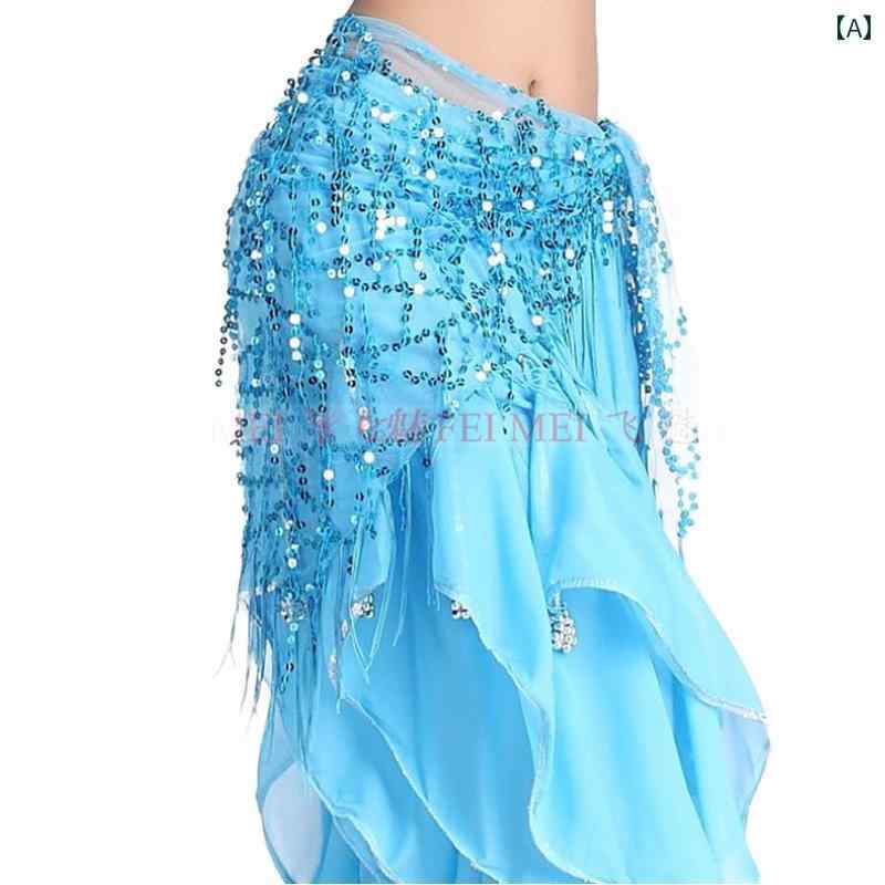 ベリーダンス レディース ヒップスカーフ スパンコール キラキラ タッセル フリンジ メッシュ シースルー 三角 ウエストベルト 腰飾り レッスン 練習着 衣装...