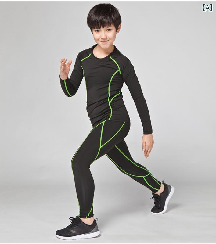 ジュニア コンプレッション インナー タイツ スポーツ キッズ 長袖 上下セット サッカー速乾性 冬 黒(4)