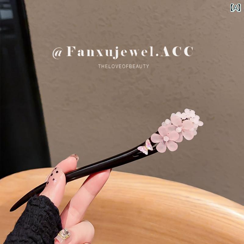 Rakuten - かんざし おしゃれ 簪 レディース 花飾り 檀木 小花 漢服 髪飾り 中国風 和装 まとめ髪 上品 おしゃれ ヘアアクセサリー