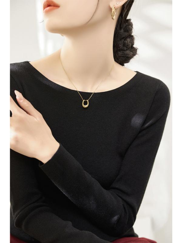 Long-Sleeved Knit - ニット レディース おしゃれ 大人 オフィス トップス ウール オフショルダー 風 プルオーバー スリム シンプル 長袖 春 重ね着