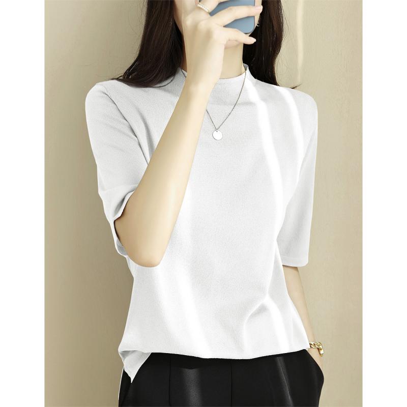 スタイル: オフィス向けシンプル シルエット: ゆったり 素材: 氷のような涼感のある生地 袖丈: 5分袖 袖型: レギュラー デザイン: プルオーバー 襟型: ハーフハイネック 着丈: 標準 柄: 無地 カラー: ブラック.ホワイト.グリーン.ジャングルグリーン.ラベンダー.マスタードイエロー.グレーブルー.コーヒーブラウン.ダークブラウン.ソフトパープル サイズ: M.L.XL