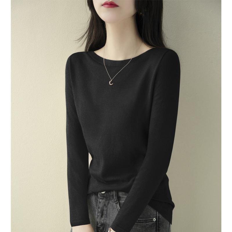 Boat Neck - ニット レディース おしゃれ 大人 オフィス トップス ウール ボートネック 長袖 シンプル 無地 スリム 薄手 フレンチ 春秋