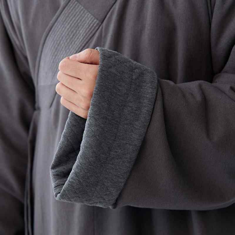 僧侶服 男女兼用 冬物 防寒 中綿 コットン裏地 綿麻混紡 ゆったり ロング丈 禅袍 ダークグレー 大きい..