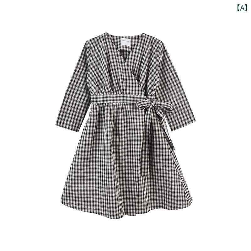 シャツワンピース キッズ 女の子 子供 長袖 春秋物 綿 コットン チェック柄 ブラッ...