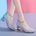 パンプス レディース クリスタル シルバー ラウンドトゥ 太ヒール 5cm Tストラップ 結婚式 披露宴 二次会 フォーマル パーティー お呼ばれ ウェディング ブライダル スパンコール グリッター 上品 きれいめ 安定感|詳細画像