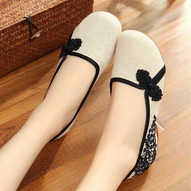 シューズ レディース 布 レトロ チャイナボタン 漢服 ダンスシューズ 刺繍 エスニック風 スリッポン フ..