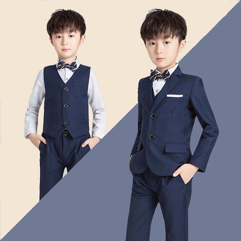 キッズ 男の子 スーツ セットアップ ジャケット パンツ ベスト フォーマル 韓国風 英国風 発表会 結婚式 演奏会 七五三 入学式 卒業式 ポリエステル混紡 ブラック ネイビー