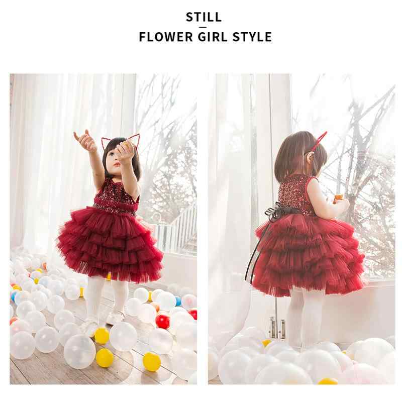 ドレス 女の子 ベビー キッズ 女の子 プリンセス ワンピース 1歳 誕生日 ファーストバースデー セレモニー 発表会 パーティー お呼ばれ チュール ふわふわ ボリューム ワインレッド 赤 春夏