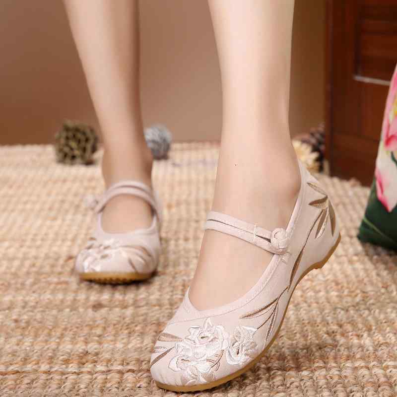 布シューズ レディース 春夏 民族風 レトロ 花柄 刺繍 ソフトソール 軽量 滑りにくい ママシューズ ダ..