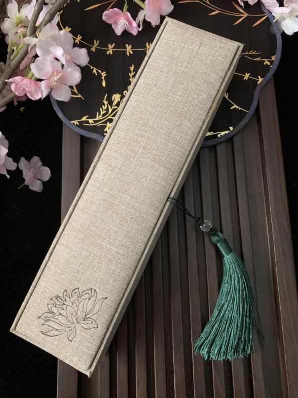 折りたたみ扇子ケース 中国風 和風 レトロ 普段使い 綿麻 蓮の花柄 ペイント タッセル 錦織り 収納ボッ..