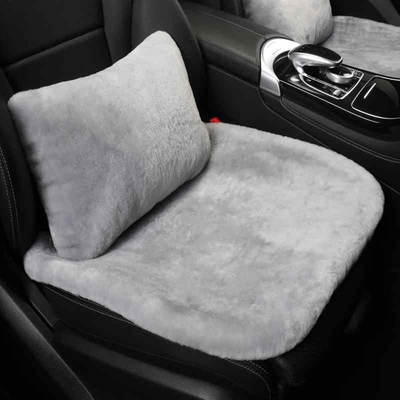 カーシートクッション 後部座席用 ムートンシートカバー ウール一体 背面なし ショートパイル 肉厚 3点セット 冬用 温かい