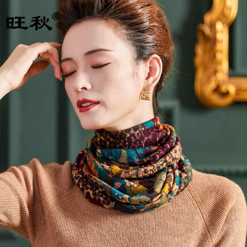 スヌード レディース 冬 ウール 厚手 暖かい 防寒 ダブルレイヤー プルオーバータイプ 二重巻き プリント 花柄 ネックウォーマー 軽量 快適