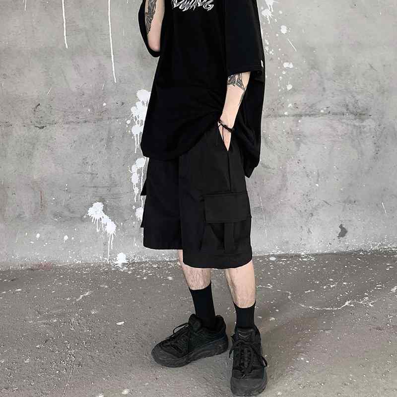 カーゴハーフパンツ メンズ 機能性 ルーズシルエット ストレートシルエット マルチポケット ブラック 春夏 カジュアル ストリート オーバーサイズ 普段使い 着回し抜群
