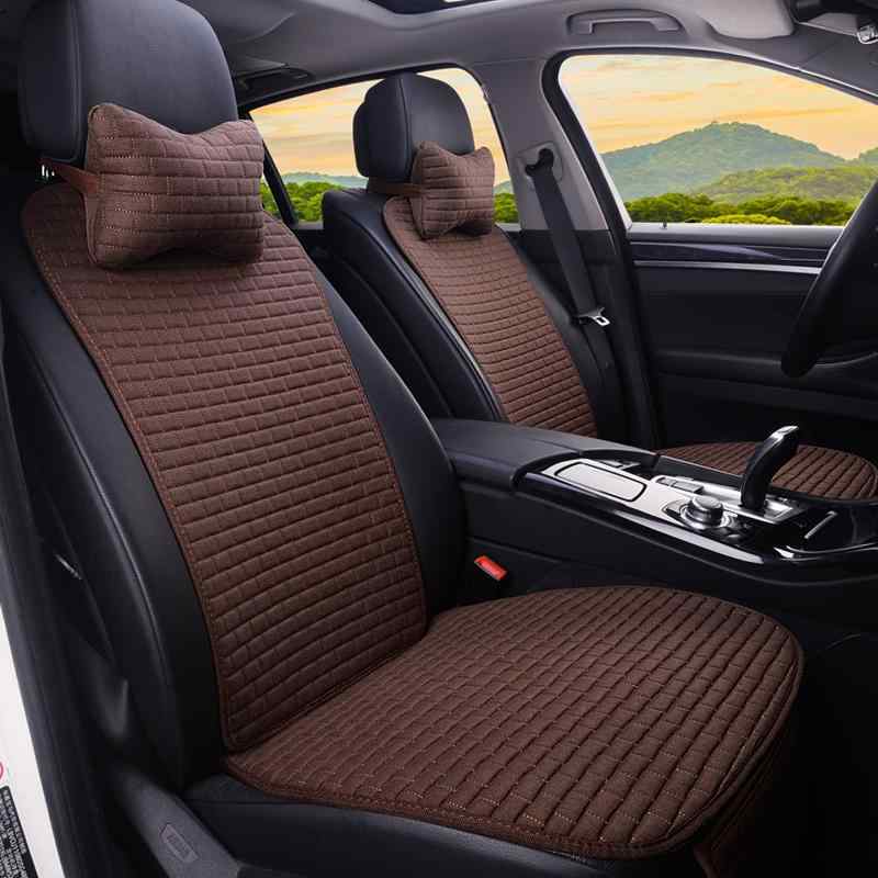 カーシートクッション リネン 麻製 オールシーズン 車用 くびれ形状 通気性 快適 シンプル ブラウン グ..