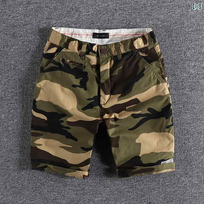 ショートパンツ メンズ 春夏 アメリカンカジュアル 迷彩柄 ワッペン装飾 ウォッシュ加工 ストレッチ コットン
