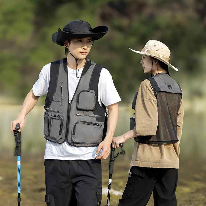 ベスト メンズ Vネック ジッパー 多機能ポケット 多収納 釣り 撮影 アウトドア 作業服 ワークベスト ボ..