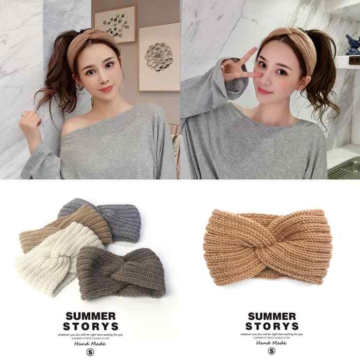 ヘアバンド 韓国風 シンプル 万能 幅広 ニット クロス 無地 ケーブル編み 毛糸 ターバン カチューシャ ..