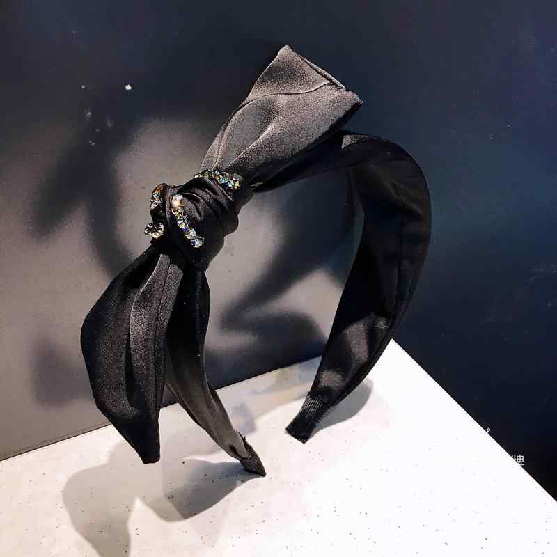 カチューシャ ラインストーン リボン サテン ワイド幅 布製 無地 ヘアバンド 上品 エレガント きれいめ..