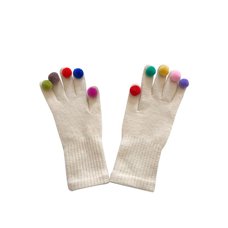 手袋 レディース おしゃれ 韓国 ニット 毛糸 ポンポン 可愛い 個性的 学生 冬 裏起毛 防寒 暖かい