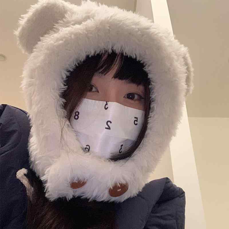 帽子 レディース おしゃれ 冬 もこもこ 小熊 耳 防寒 暖かい 厚手 裏起毛 かわいい 学生 自転車 通学 ..