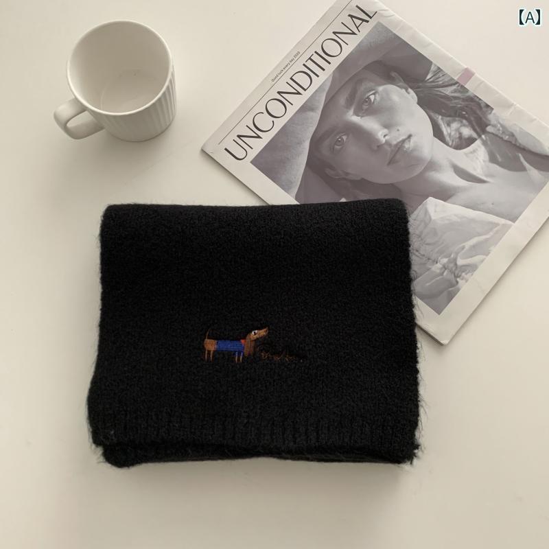 マフラー レディース おしゃれ フェイク 冬 韓国 無地 小犬 刺繍 学生 シンプル 暖かい