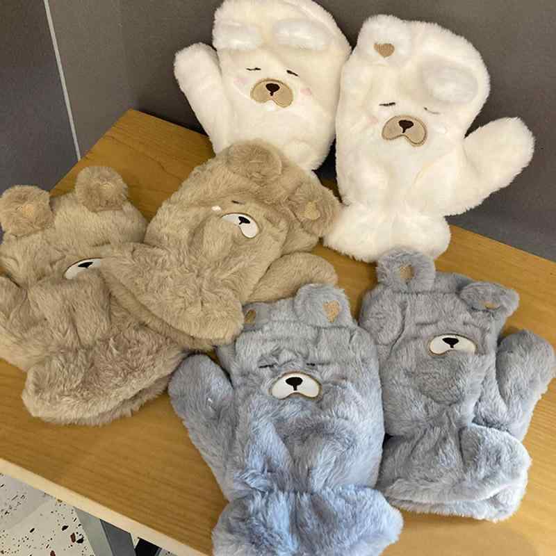 乐天商城 - 手袋 レディース おしゃれ 冬 もこもこ かわいい くま カートゥーン 韓国 学生 通学 通勤 首掛け 暖かい 防寒