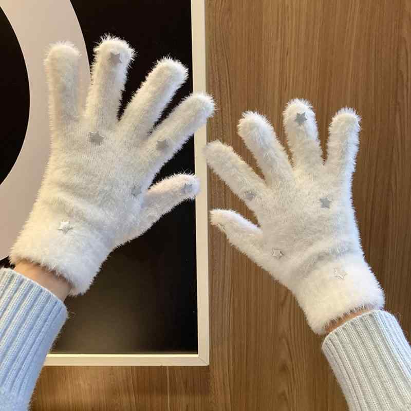 手袋 レディース おしゃれ 冬 星 星柄 装飾 ふわふわ 暖かい 厚手 防寒 学生 シンプル 風