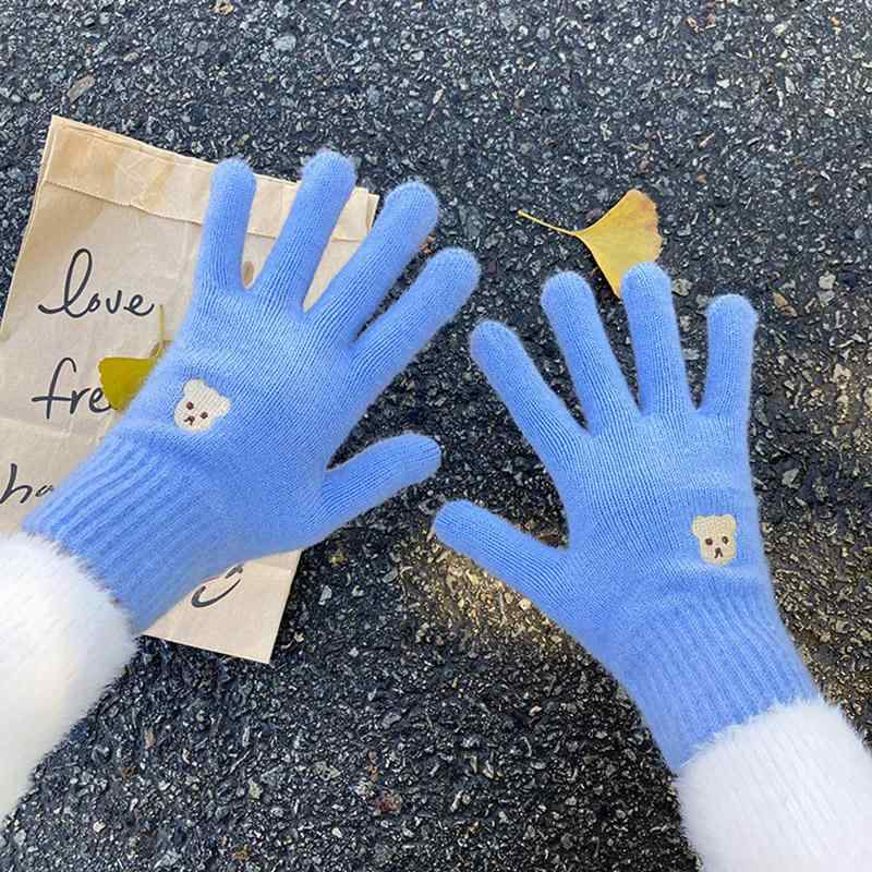 手袋 レディース おしゃれ 冬 可愛い くま 装飾 指なし スマホ 防寒 暖かい 厚手 ニット 学生 自転車 ..