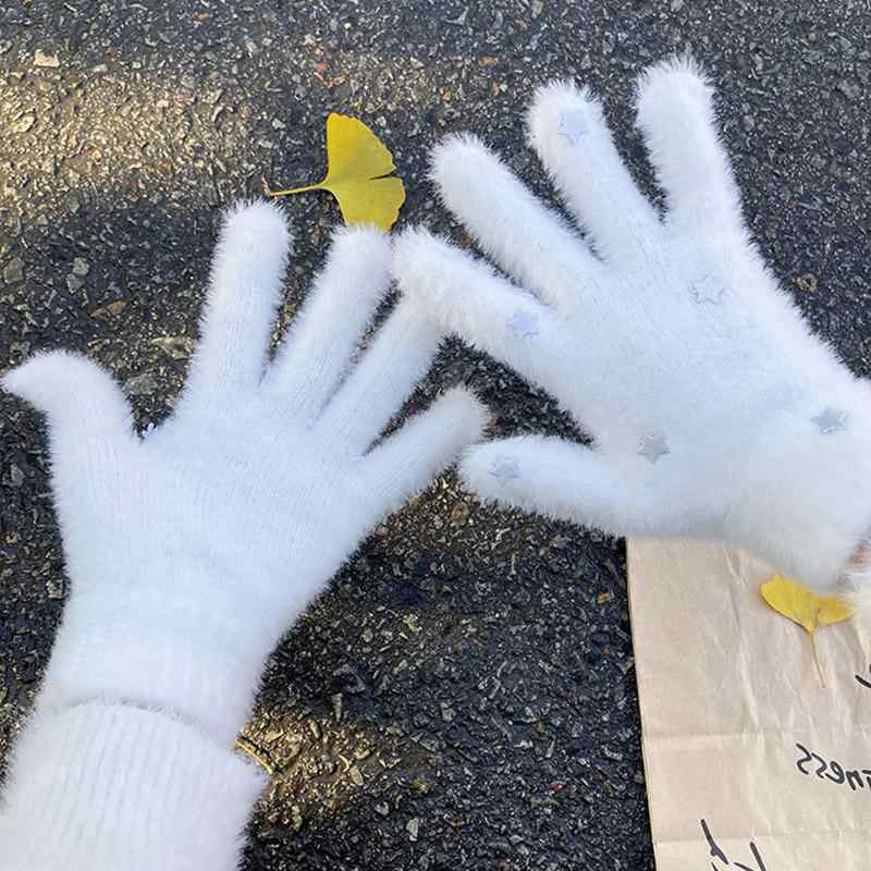 手袋 レディース おしゃれ 冬 厚手 防寒 星柄 ふわふわ もこもこ 学生 雪柄 装飾 暖かい 防風 暖かい 風