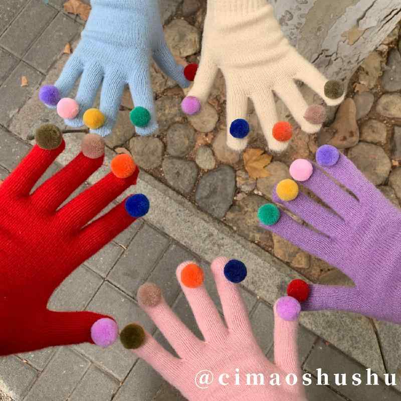 手袋 レディース おしゃれ 冬 可愛い 無地 暖かい タッチパネル バイク 五本指 学生 韓国 ニット