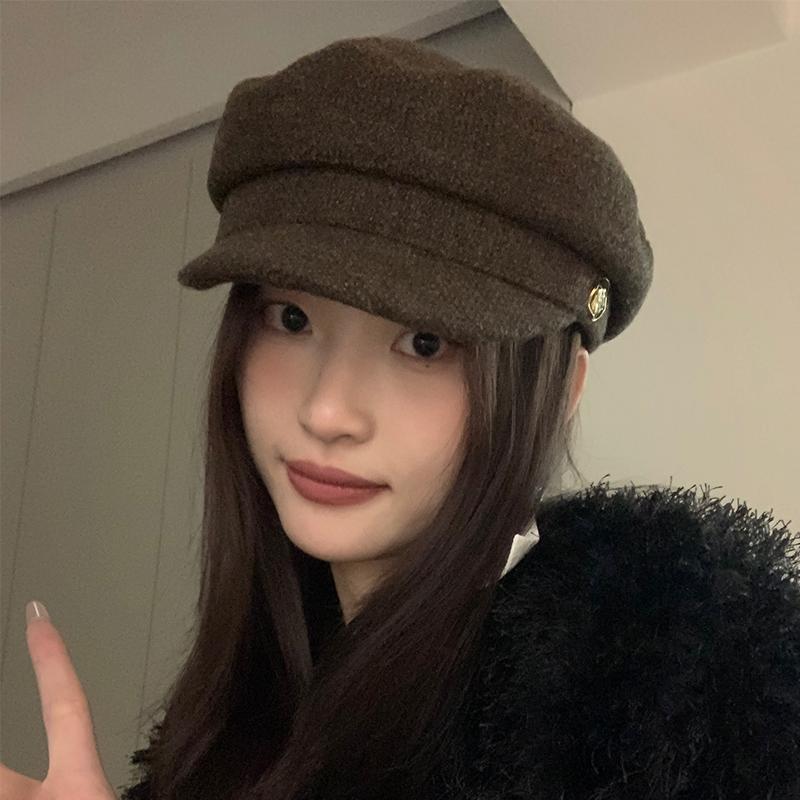 キャスケット レディース おしゃれ 黒 秋冬 韓国 英国風 ベレー 暖かい 厚手 かわいい コーデュロイ風