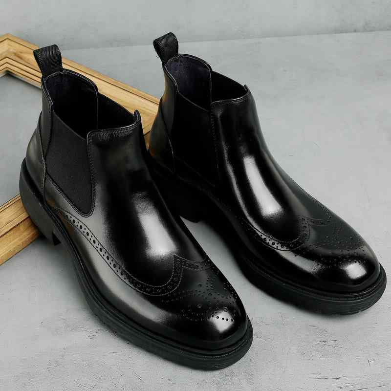 ブーツ メンズ ブリティッシュ チェルシーブーツ ブローグ 革 牛革 裏ボア ショートブーツ 冬用 防寒 暖か オフィス ビジネス 通勤 フォーマル ラウンドト...