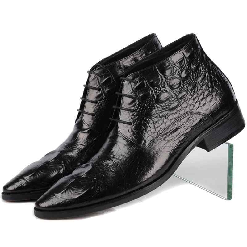 ブーツ メンズ ブリテッシュスタイル クロコ型押し 革 ソフト牛革 ハイカット ポインテッドトゥ 通気性..